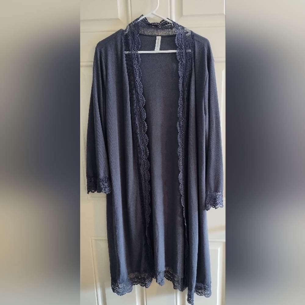 🎉Gray Cardigan With Lace Trim